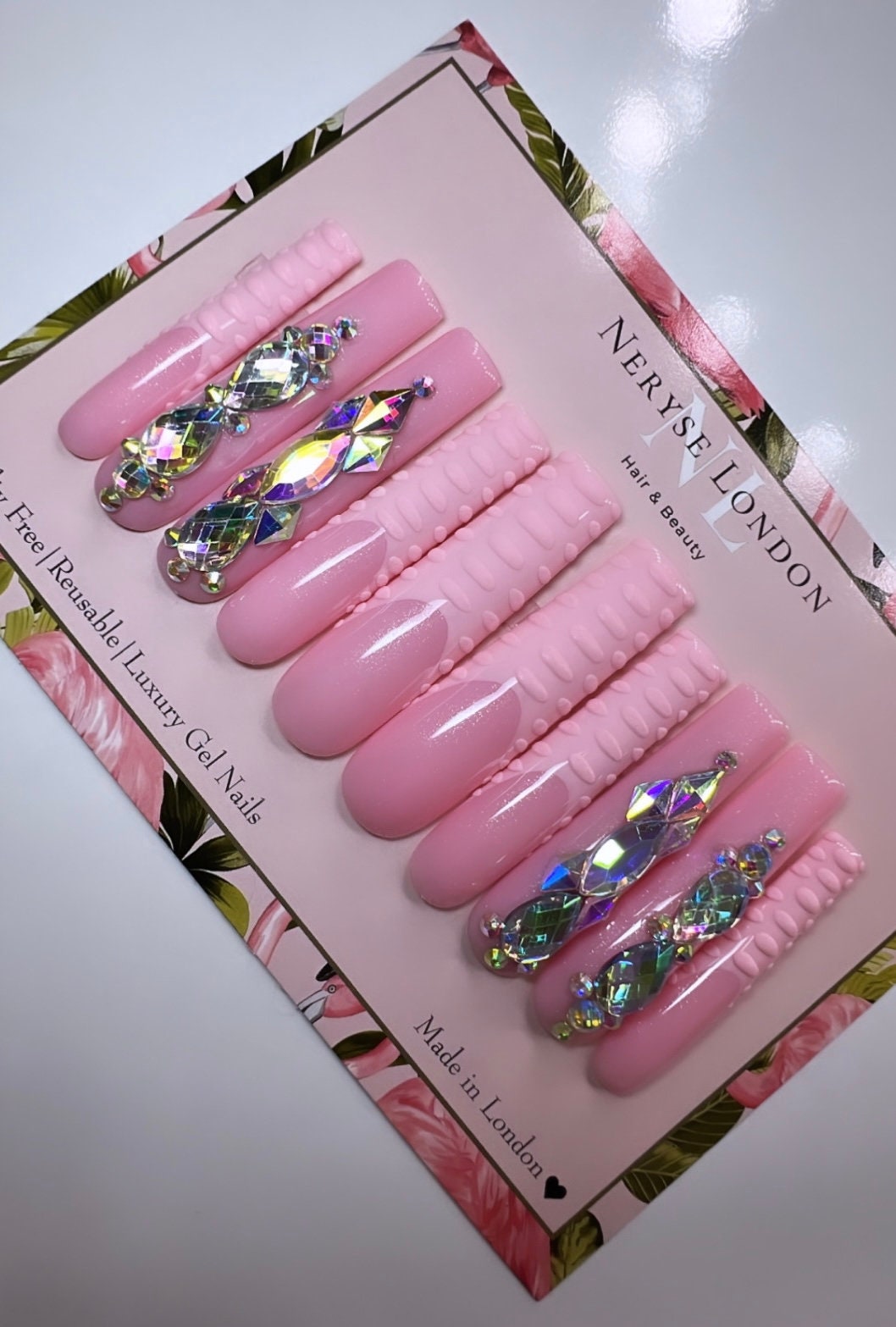 Xxl Extra Long Pink Glitter Diamonte Gem Nails Extendo Luxury Press on Nails  XL 3XL 5XL 10XL Square Coffin Stiletto Gel Acrylic Nails 