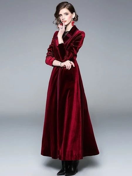 Long Red Velvet Coat - Etsy