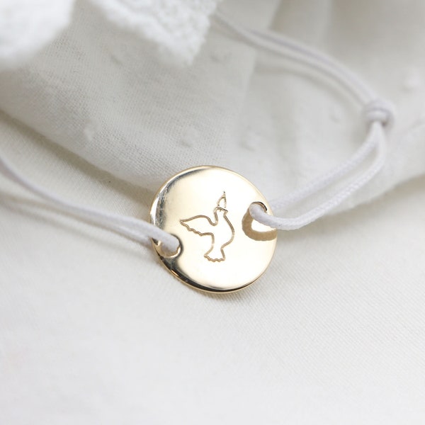 Baptism Communion Confirmation Bracelet Personalized Dove Token - Gold Plated or 925 Silver