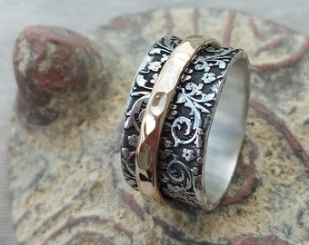 Sterling Silver and Gold Spinner ring