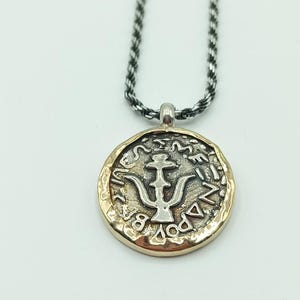 Widow&#39;s mite ancient coin jewelry 925 Sterling Silver in hand made Gold frame Pendant
