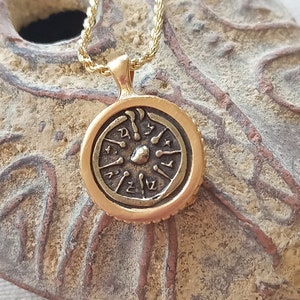 Gold framed Widow&#39;s mite ancient Biblical coin pendant