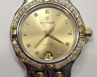 Cyma 23 mm 18 kt diamanten ring en schakels, Zwitsers 7 juwelen quartz dameshorloge