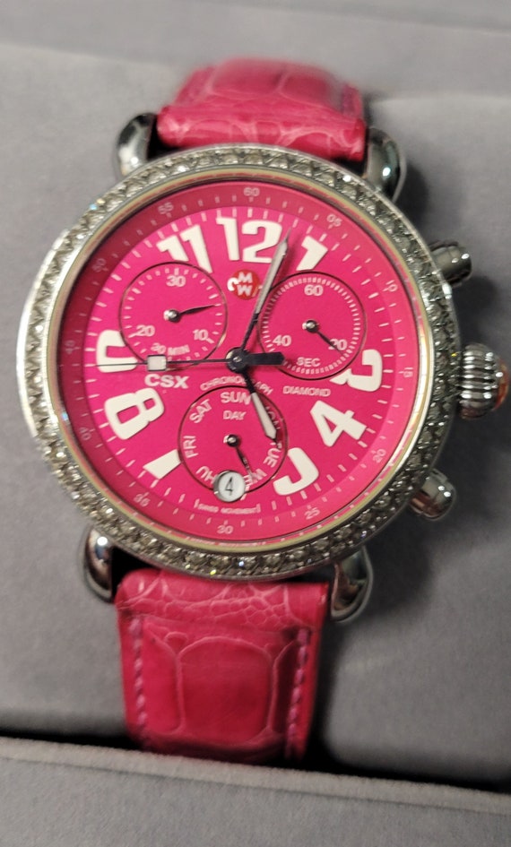 Michele Csx 36mm .60ct Diamond Bezel Hot Pink Dial 3 Jewels  display picture 1
