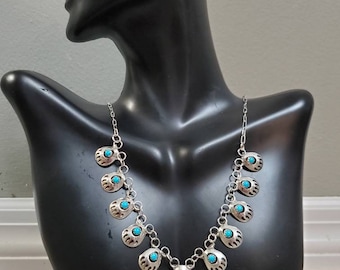 Vintage Navajo Sterling Silver and Turquoise Bear Claw Necklace 22 ...