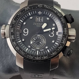 Rare Zodiac ZMX.03 ZO8524 Black PVD Steel 50 Mm Chronograph Quartz