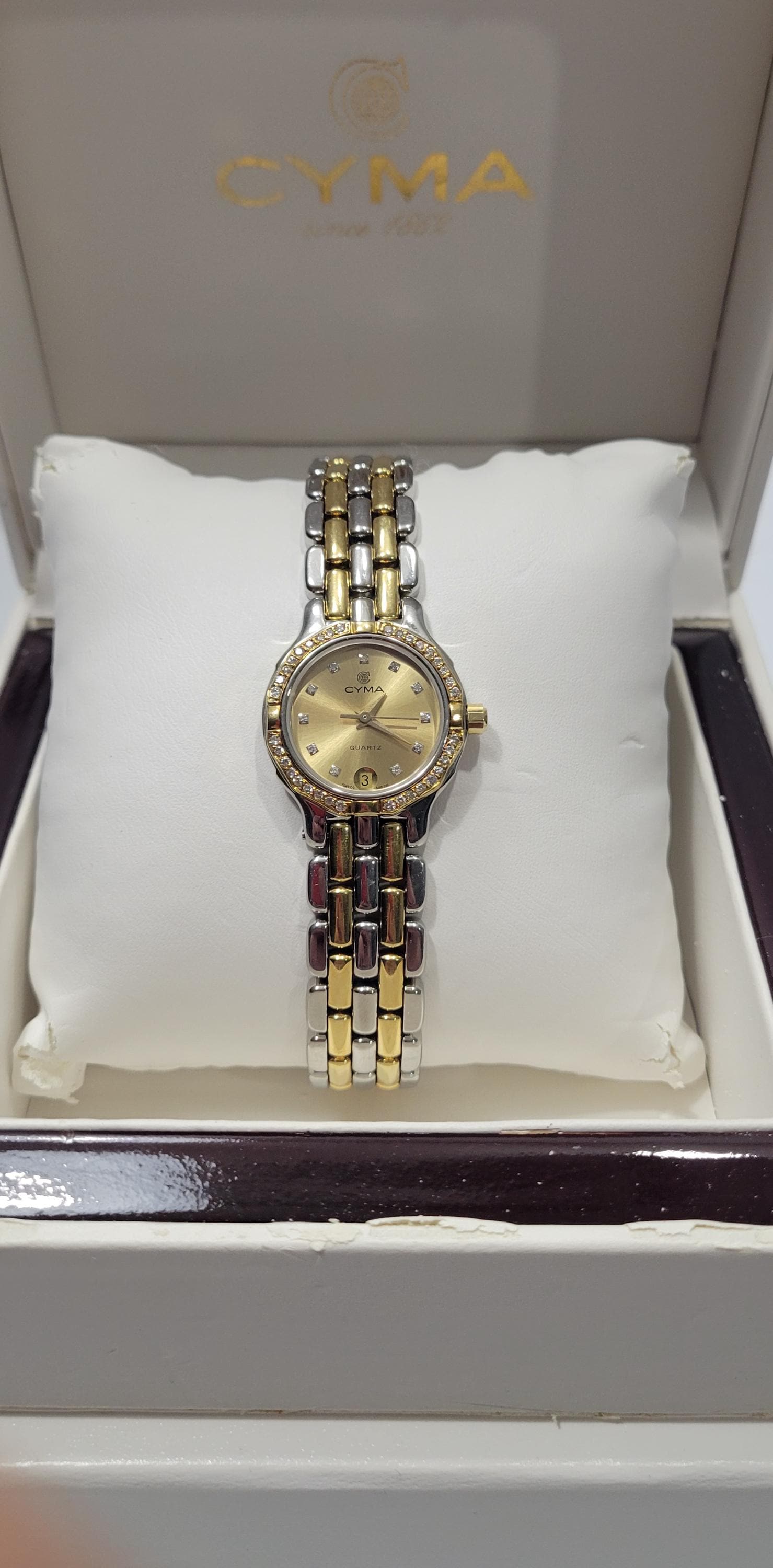 Cyma 23mm 18K Diamond Bezel and Links Tops Swiss 7 Jewels Quartz