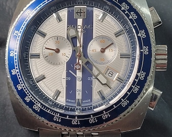 RARE Zodiac 1882 V8 Shelby 44mm Chronograph 13 Jewels Swiss Quartz