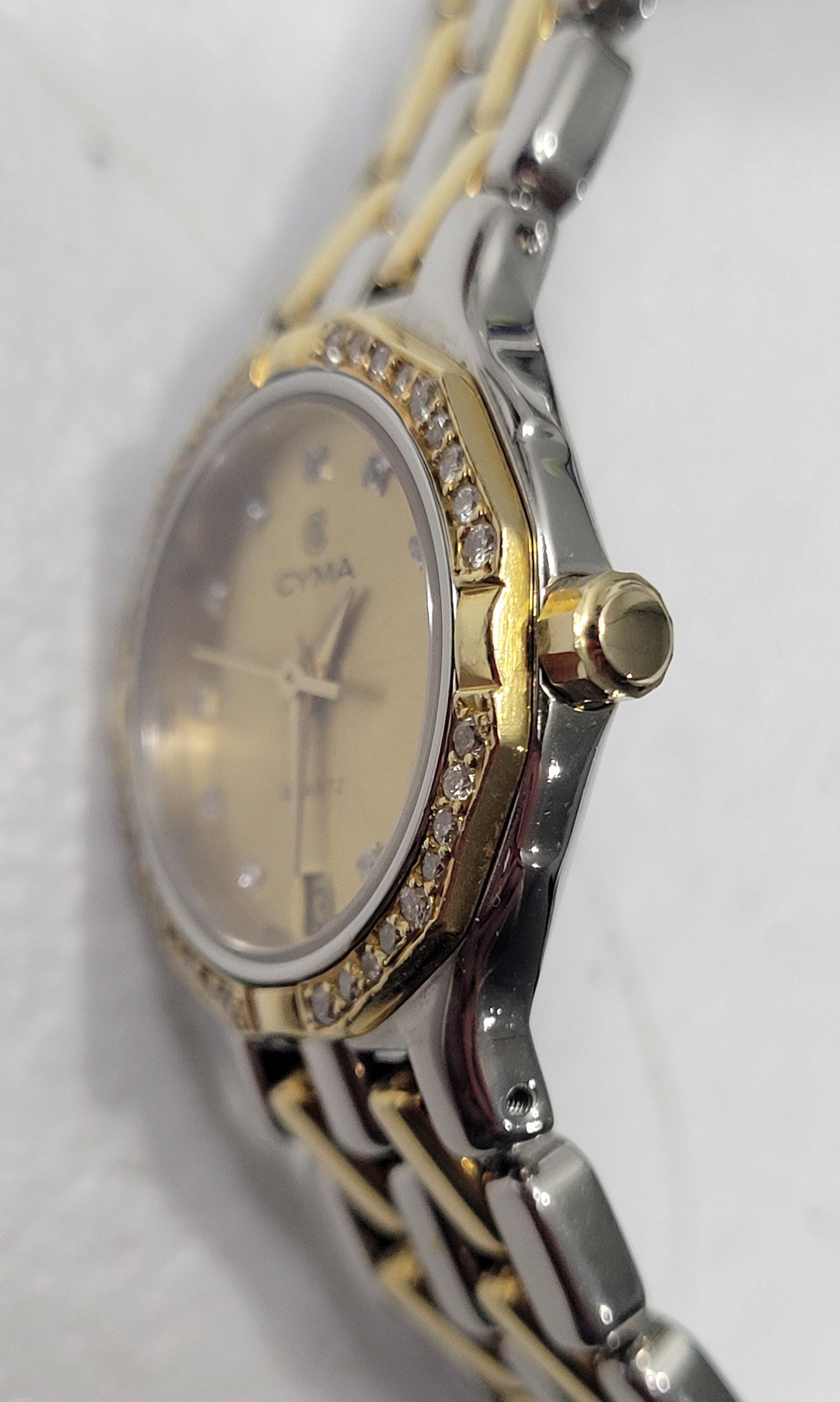 Cyma 23mm 18K Diamond Bezel and Links Tops Swiss 7 Jewels Quartz