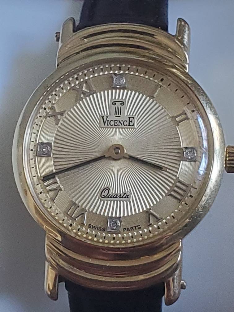 Vicence 14K (585) Solid Gold Watch W/ Diamonds Inside Dial  display picture 1
