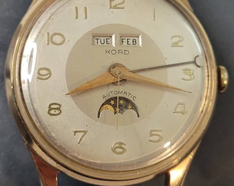 1950er Jahre Kord Triple Date Mondphase 35mm Bidynator 17 Jewels Automatik Herrenuhr