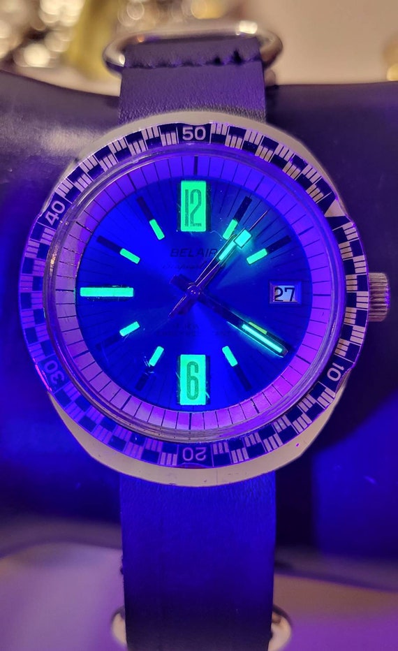 Rare BELAIR Seapearl 600 Model 1550 Blue Dial 17 J