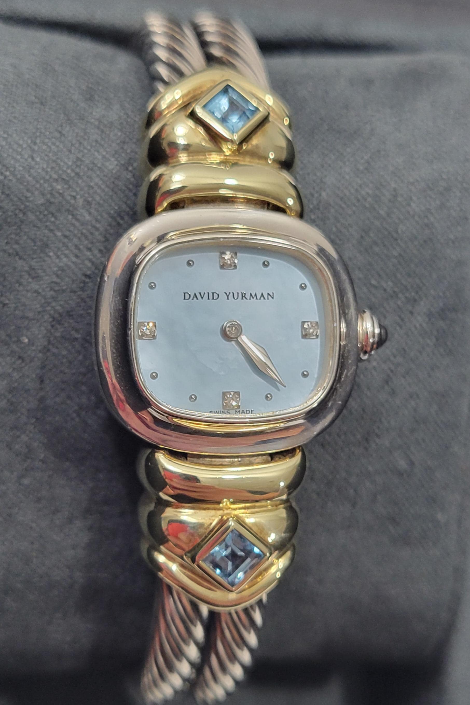 David Yurman Two-Tone Cable Bracelet Watch with Blue Dial and Blue Gem Accents David Yurman Blue Topaz Cable Classic Bracelet main image 2
