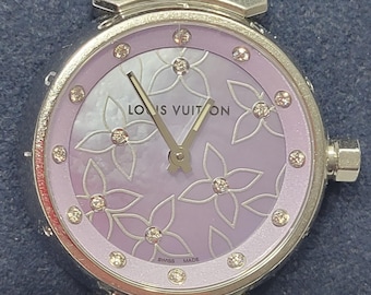 Louis Vuitton Tambour Diamonds Q1210Quartz Ladies Watch Working Authentic