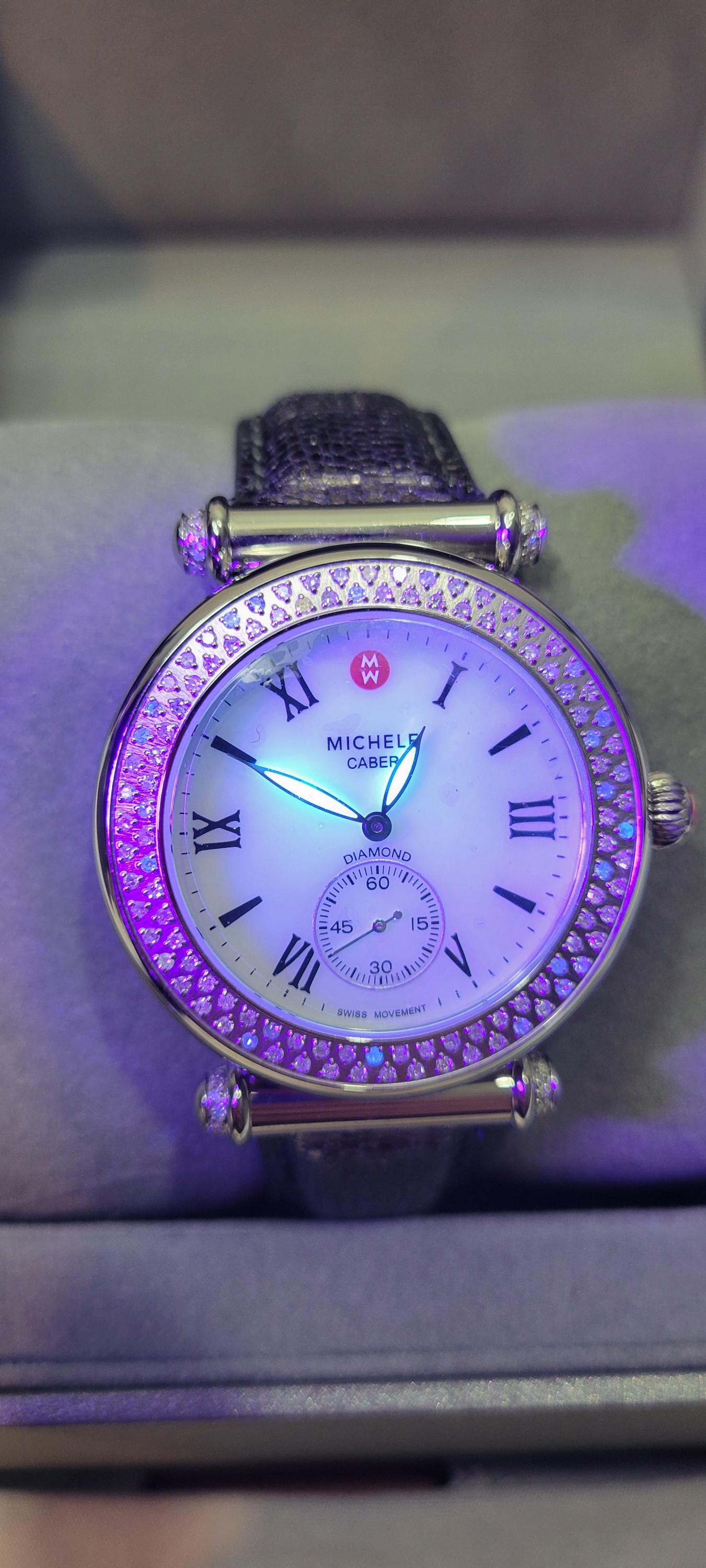 Michele Caber 37mm .58 CT Diamond Mop Dial Swiss Quartz 