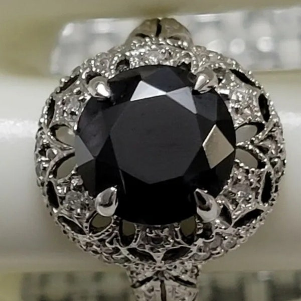 14k JCR 3.88 ct Center Black Real Diamond 1/2 ct 38 diamond Band Ladies Ring