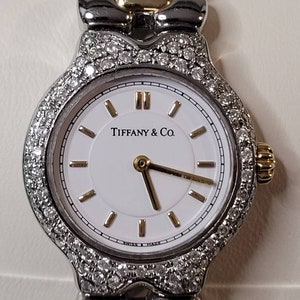 Tiffany&Co Tesoro Real Diamonds on Bezel 18k on Band 24mm 9 Jewels Swiss Quartz Ladies Watch