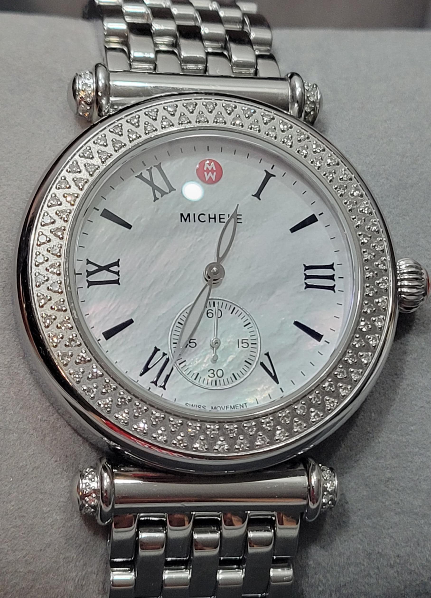Michele Caber 37mm .58 CT Diamond Mop Dial Swiss Quartz 
