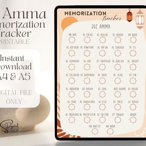 Juz Amma memorization tracker, Islamic Journal, Quran tracker printable, islamic printable tracker, muslim tracker, PDF instant download