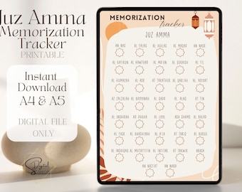 Juz Amma memorization tracker, Islamic Journal, Quran tracker printable, islamic printable tracker, muslim tracker, PDF instant download