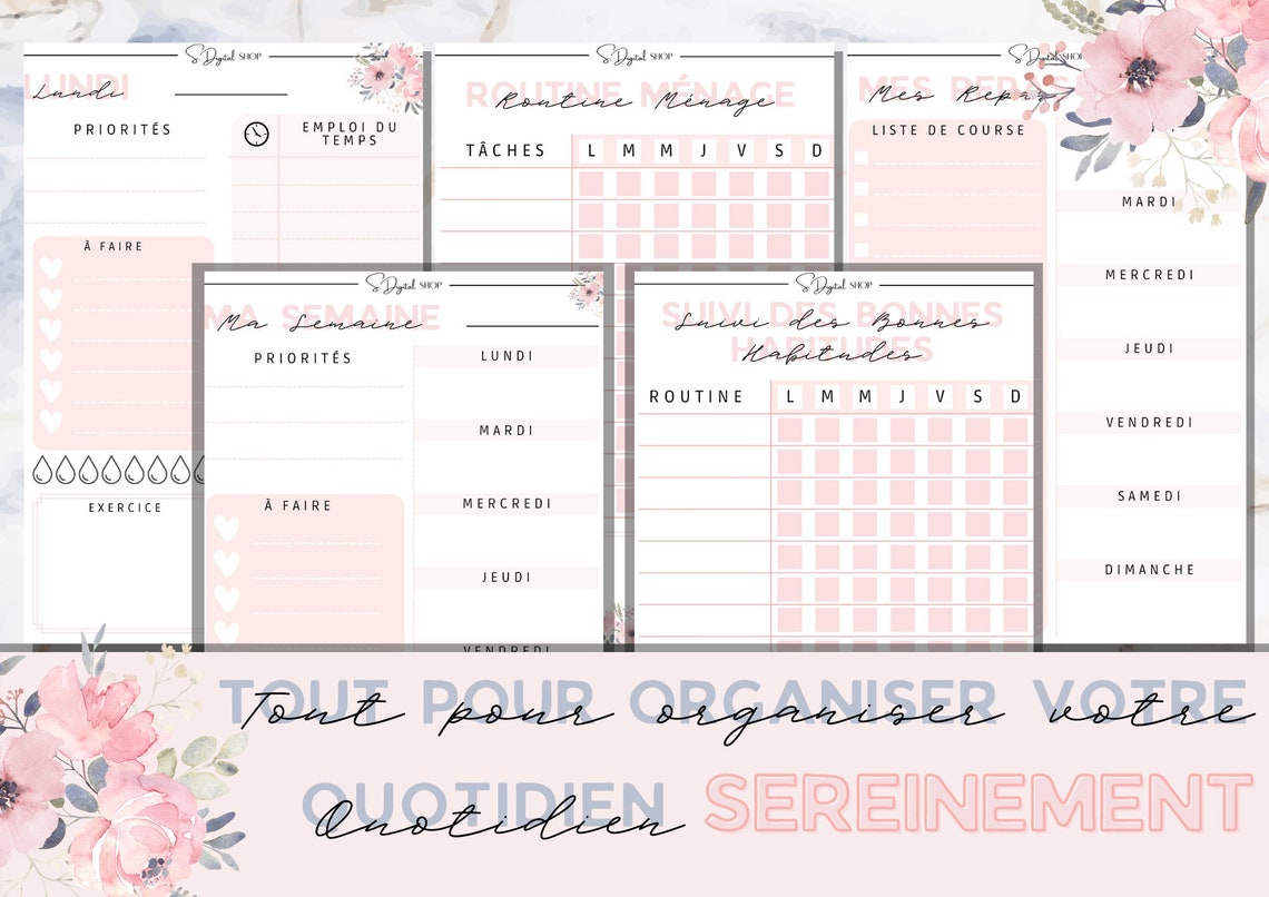 Printable Planner in French weekly and daily spread monthly Etsy