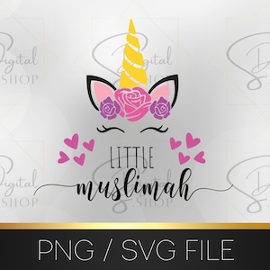 Kleine Muslimah Unicorn Design, Islamitische SVG, Moslim SVG PNG, islamitisch citaat, moslim sublimatiebestand, Moslim ontwerp, digitale download, cricut