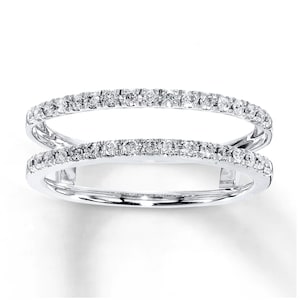 14k White Gold Plated Silver Round Cut White Simulated Diamond Wedding Solitaire Wedding Enhancer Ring Guard Wrap 1/4 Ct