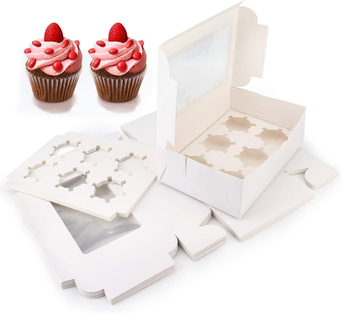 6 Hole Cupcake Clear Windowed Box With Removable Tray. White Etsy