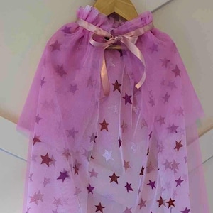 Children&#39;s Whimsical fairy dress up cape, children&#39;s costume, princess cape, pink star cape, pink star dress up tutu