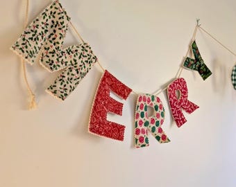 Handmade Fabric Christmas Banner | Festive Holiday Bunting | Christmas Garland Decor