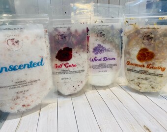 Botanical Bath Salts, Himalayan Bath Salt - Lavender, Rose, Lavender, Unscented Salts, Mother's Day Gift, Herbal Food Soak, Self Care Treat