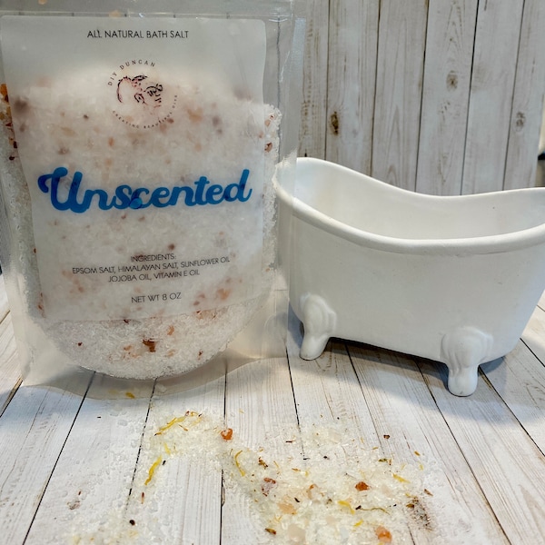 Unscented Bath Salts, Natural Aromatherapy, Bath Soak, Gift Idea, Bath Product, Spa Gift, Bridal and baby favors, Self Care. Mothers