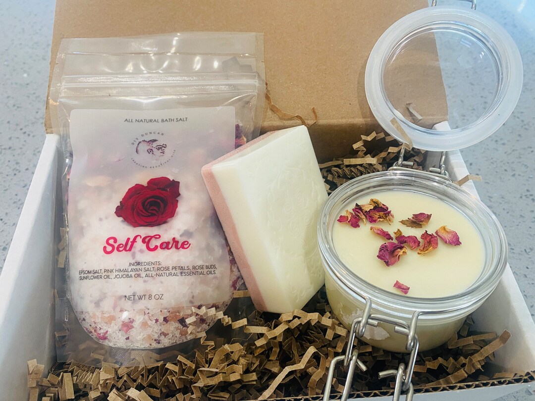 Rose Scented Gift Box Rose Bath Salts Bar Soap Body Butter Etsy