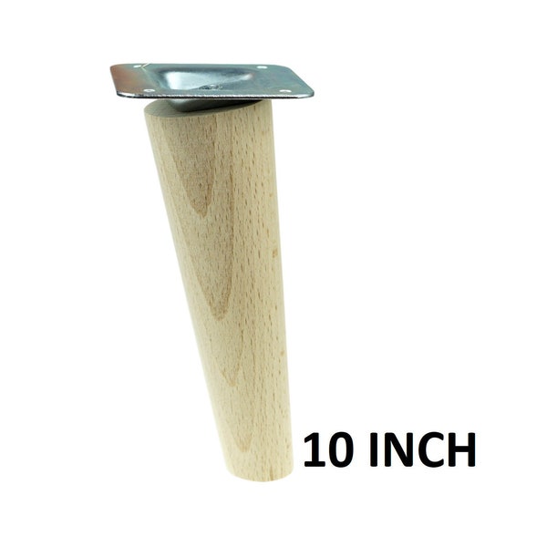 Raw tapered wooden furniture leg, 10 inch, Inclined, Beech