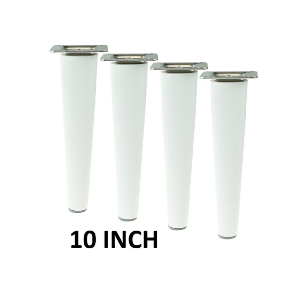 4 PACK White tapered wooden furniture leg, 10 inch, Straight, Beech