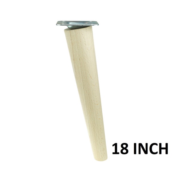 Raw tapered wooden furniture leg, 18 inch, Inclined, Beech