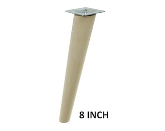 Raw tapered wooden furniture leg, 8 inch, Inclined, Beech