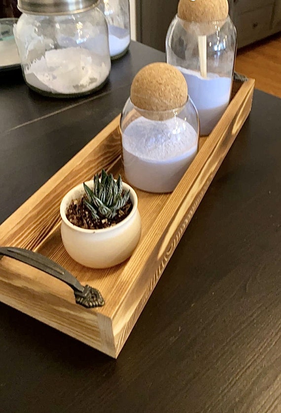 Rustic Serving Tray Metal Handles Wood Rectangle Tray Etsy