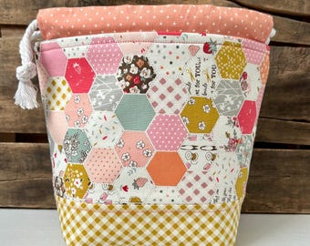 Blooms Project Bag, Floral Project Bag, Knitting Project Bag, Knitting Bag, Drawstring Project Bag, Sock Knitting, Knitter Gift