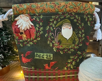 Up on the Housetop Project Bag, Christmas Project Bag, Santa Bag, Knitting Project Bag, Sock Knitting, Knitter Gift, Knitting Accessory