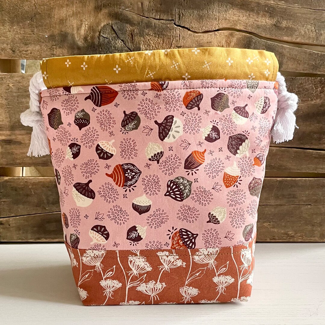 Autumn Sock Project Bag, Knitting Project Bag, Drawstring Project Bag