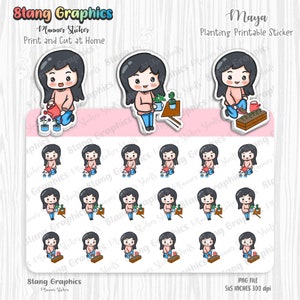 Maya Planting stickers, planting stickers for planners, digital stickers, printable stickers, stickers for planners, cute stickers, kawaii