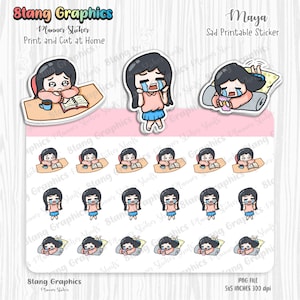 Maya pegatinas tristes, pegatinas llorando, falta alguien pegatinas, pegatinas tristes para los planificadores, lindo, kawaii, digital, imprimible