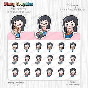 Maya Grocery Planner sticker, grocery digital sticker, grocery printable sticker, character sticker, kawaii sticker, Printable, Digital, PNG