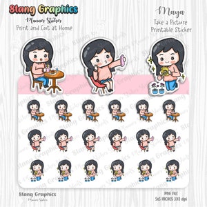 Maya Selfie sticker, selfie sticker, take a picture sticker, digital sticker, printable sticker, cute sticker, kawaii sticker, character