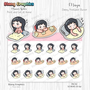 Maya slaperige sticker, slaperige sticker, vermoeide sticker, digitaal, afdrukbaar, vermoeide sticker voor planner, schattige sticker, karakter sticker
