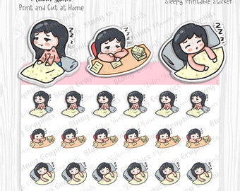 Maya Sleepy Sticker, schlafige Sticker, müde Sticker, digital, druckbar, müde Sticker für Planer, süßer Sticker, Charakter Sticker