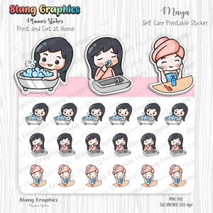 Maya self care sticker, self care sticker,  bathing sticker, brushing teeth sticker, washing face stickers, cute, kawaii, me time sticker