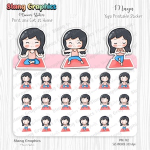 Maya yoga stickers, yoga stickers, meditate sticker, yoga printable stickers, cute sticker, kawaii stickers, character stickers, digital