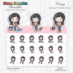 Cleaning Floors planner sticker, sweeping sticker, vacuuming sticker, mopping sticker, printable sticker, digital sticker, planner stickers